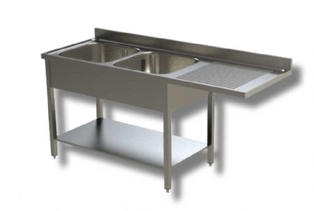 Plonge inox 2 bacs 1 tagre avec passage lave vaisselle  droite et dosseret - 1600x600x850 mm