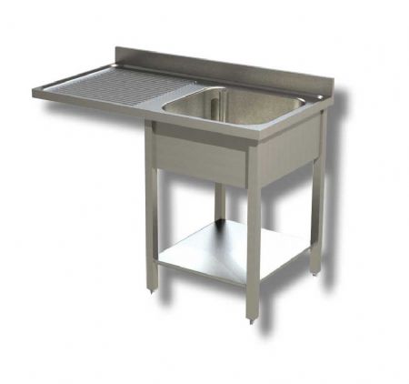 Plonge inox 1 bac avec passage lave vaisselle  gauche et dosseret - 1200x600x850 mm