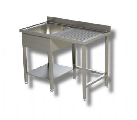 Plonge inox 1 bac 1 tagre avec dosseret et passage lave vaisselle  droite - 1200x600x850 mm