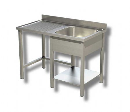 Plonge inox 1 bac 1 tagre avec dosseret et passage lave vaisselle  gauche - 1200x600x850 mm