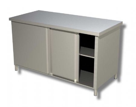 Meuble bas inox 430 avec tagre intermdiaire et 2 portes battantes  - 1000x600x850 mm