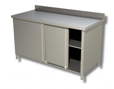 Meuble bas inox 430 adoss avec 2 portes coulissantes et tagre intermdiaire - 1100x600x850 mm