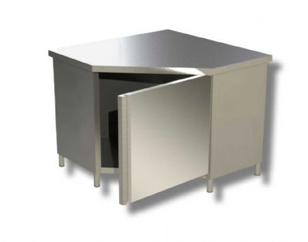 Meuble bas d'angle inox 430 avec tagre intrieure et 1 porte battante - 1000x1000x850 mm