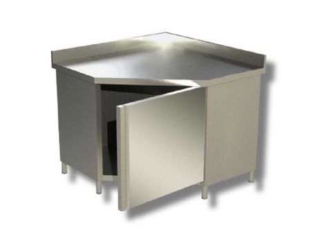 Meuble bas d'angle inox 430 avec dosseret et 1 porte battante  - 1000x1000x850 mm