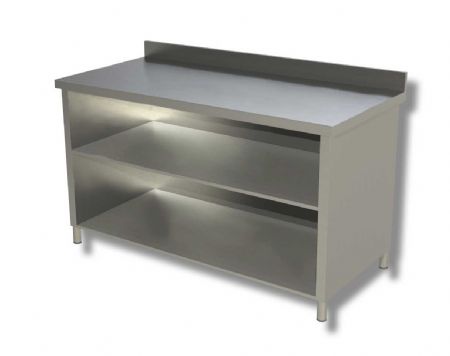 Meuble inox 430 de travail avec 2 tagres infrieures et dosseret - 1000x600x850 mm