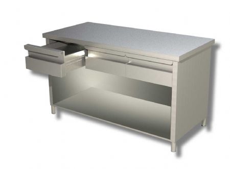 Meuble de travail inox 430 avec  2 tiroirs et 2 tagres infrieures - 1000x600x850 mm