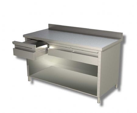 Meuble de travail inox 430 avec dosseret et 2 tiroirs - 1000x600x850 mm