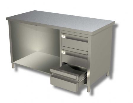 Meuble de travail inox 430 avec 3 tiroirs et tagre intermdiaire - 1000x600x850 mm