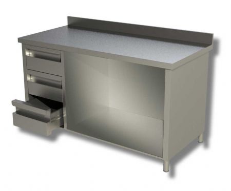 Meuble bas inox 430 adoss avec tagre intermdiaire et 3 tiroirs - 1000x600x850 mm