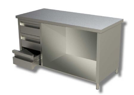 Meuble bas inox 430 avec tagre intermdiaire et 3 tiroirs - 1200x700x850 mm