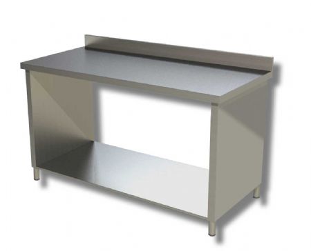 Meuble bas central inox 430 sans fond avec dosseret et tablette infrieure - 400x600x850 mm