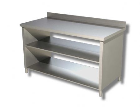 Meuble inox 430 de travail avec 2 tablettes infrieures et dosseret - 400x600x850 mm