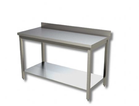 Table de travail inox 430 avec tagre intermdiaire et dosseret - 400x600x850 mm