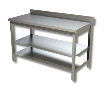 Table de travail inox 430 avec 2 tagres intermdiaires et dosseret - 400x600x850 mm