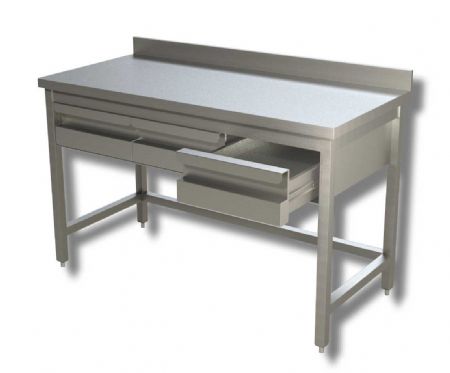 Table de travail inox 430 avec dosseret et 1 tiroir - 1000x600x850 mm