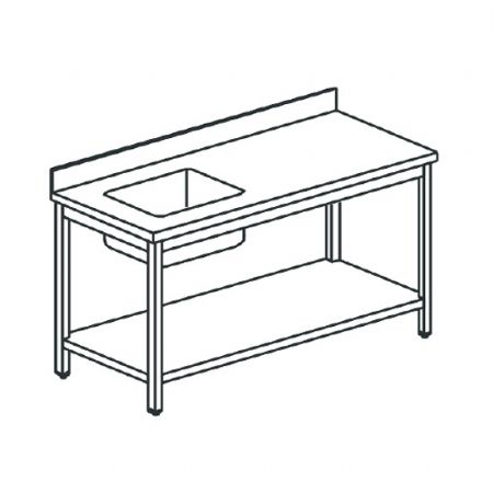 Plan de travail avec vier  gauche avec tagre et dosseret 2000x700 mm