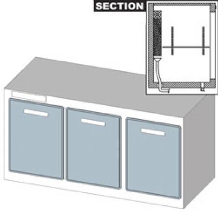 Rserve rfrigre comptoir, rfrigration ventile, 3 portes, avec groupe 1500x650x770 mm