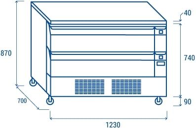 Soubassement rfrigre simple 2 tiroirs coulissants commutable N.6 plateaux GN1/1  R290