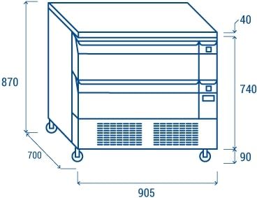 Soubassement rfrigre simple 2 tiroirs coulissant commutable N.4 plateaux GN1/1 R290