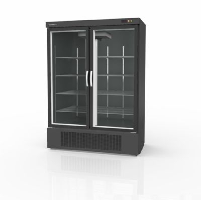 Armoire d'exposition ngative avec 2 portes vitres - intrieur et extrieur noir - 1201 litres