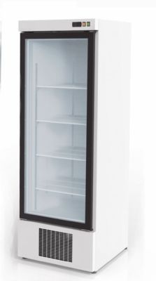 Armoire d'exposition ngative avec 1 porte vitre - intrieur et extrieur blanc - 505 litres