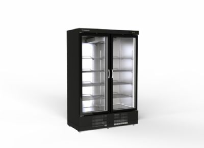 Armoire d'exposition positive avec 2 portes vitres - intrieur blanc et extrieur noir - 1201 litres