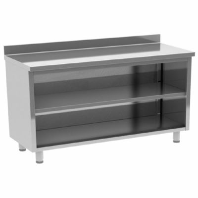 Comptoir arrière inox ouvert avec tablette intermédiaire 2500x600 mm Comptoir arrière inox ouvert avec tablette intermédiaire 2500x600 mm