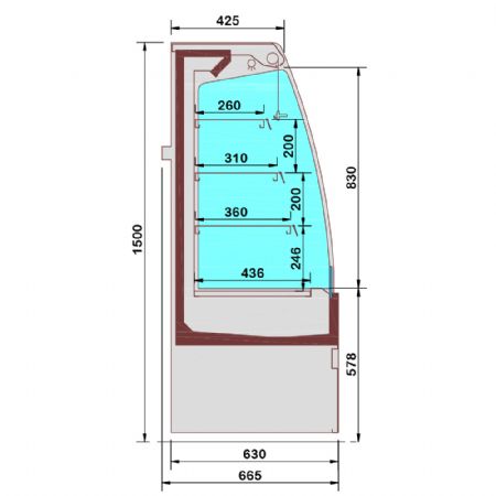 Meuble semi-mural rfrigr libre-service ouvert avec rideau - entierement noir - 866 x 665 x 1500 mm