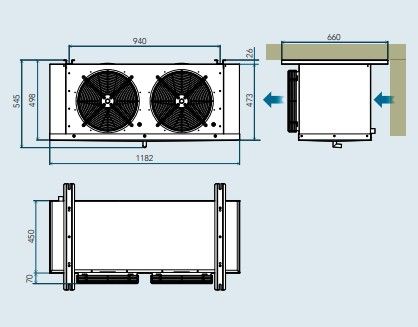 EVAPORATEUR A AIR DE GROUPE FRIGORIFIQUE FRACTIONNE 2X350mm