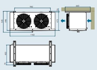 EVAPORATEUR A AIR DE GROUPE FRIGORIFIQUE FRACTIONNE 2X350mm