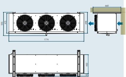 EVAPORATEUR A AIR DE GROUPE FRIGORIFIQUE FRACTIONNE 3X350mm