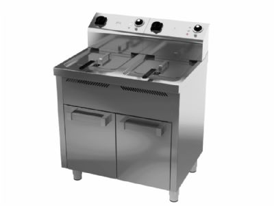 Friteuse professionnelle monophas sur placard avec portes 2 cuves 10+10 litres - 6+6 kW - 800x600x1042 mm