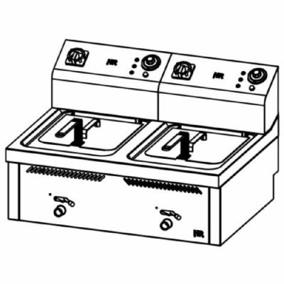 Friteuse de table professionnelle monophas 2 cuves 10+10 litres - 6+6 kW - 800x600x510 mm