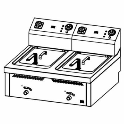 Friteuse de table professionnelle monophas 2 cuves 15+15 litres - 6+6 kW - 800x750x510 mm