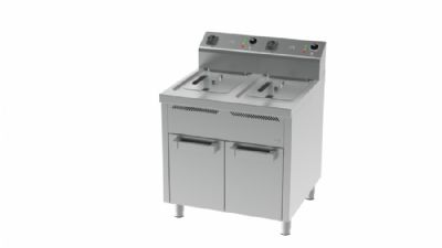 Friteuse professionnelle triphas sur placard ouvert 2 cuves 15+15 litres - 6+6 kW - 800x750x1042 mm