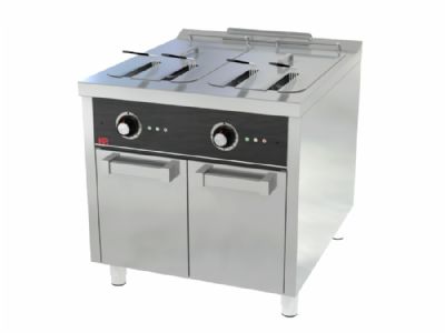 Friteuse triphas professionnelle sur placard avec portes 2 cuves 22+22 litres - 28 kW - 800x930x880 mm