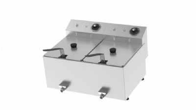 Friteuse de table snack avec vidange 2 cuves 8+8 litres - 541x400x325 mm