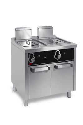 Friteuse professionnelle  gaz sur placard avec portes 2 cuves 12+12 litres - 17 kW - 800x750x1025 mm