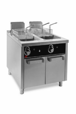 Friteuse  gaz professionnelle sur placard avec portes 2 cuves 20+20 litres - 28 kW - 800x930x1025 mm