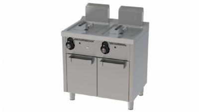 Friteuse  gaz professionnelle sur placard avec portes 2 cuves 8 + 8 litres - 15,4 kW - 800x600x1022 mm