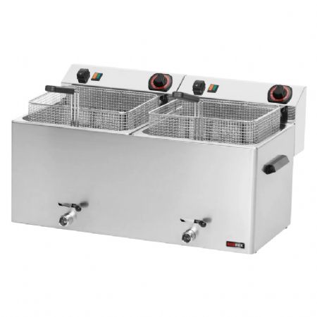 Friteuse pour cuisines professionnelles triphase 11+11 l 16,2kW  poser avec robinet de vidange