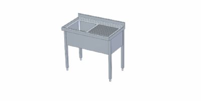 Plonge inox adosse sans tagre 1 vier  gauche - 1000x600x850 mm