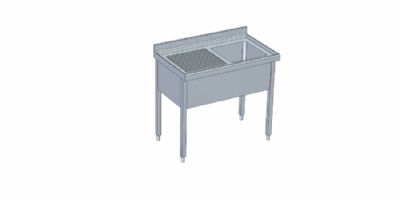 Plonge inox adosse sans tagre 1 vier  droite - 1000x600x850 mm