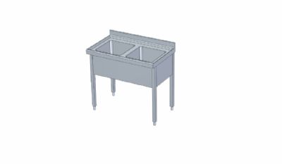 Plonge inox adosse sans tagre 2 viers centraux - 1000x600x850 mm