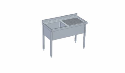 Plonge inox adosse sans tagre 1 vier  gauche - 1200x600x850 mm