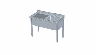 Plonge inox avec dosseret sans tagre 1 vier  droite - 1200x700x850 mm