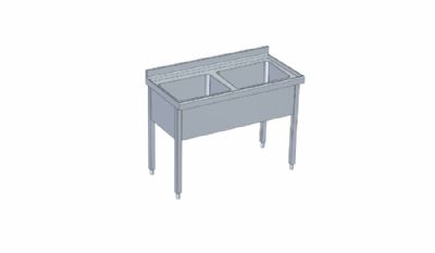 Plonge inox avec dosseret sans tagre 2 viers centraux - 1200x700x850 mm