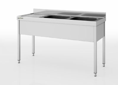 Plonge inox adosse sans tagre 2 viers  droite - 1400x600x850 mm