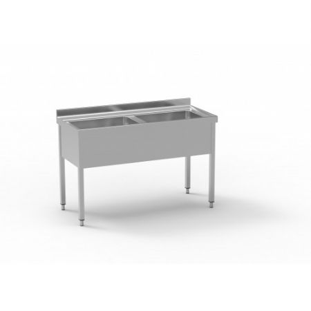 Plonge inox avec dosseret sans tagre 2 viers centraux - 1400x700x850 mm