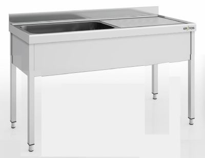 Plonge inox avec dosseret sans tagre 1 grand vier  gauche - 1600x700x850 mm